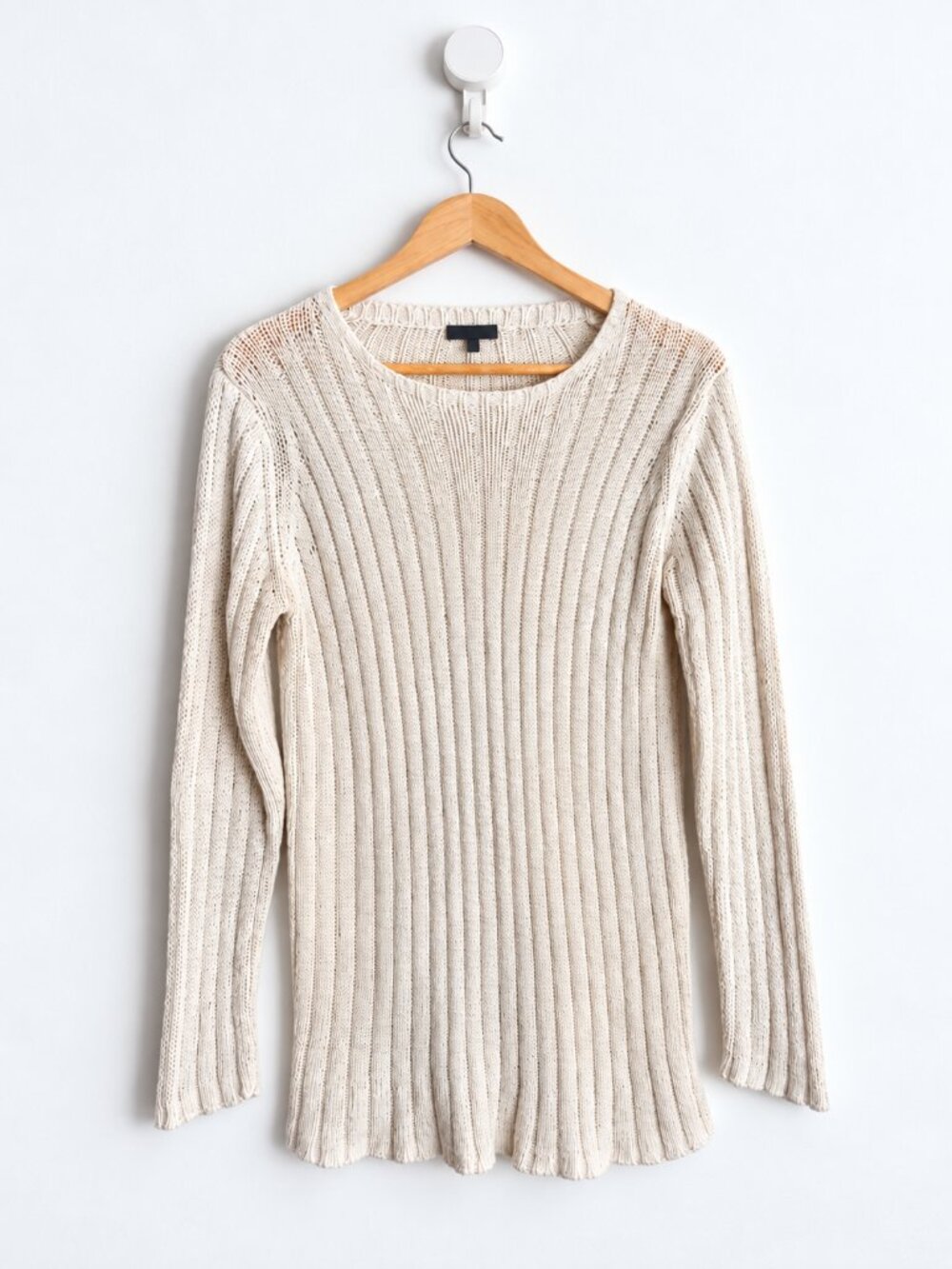 Vintage Marc Aurel Cream Cotton Ribbed Open Knit Sweater Minimalist S
